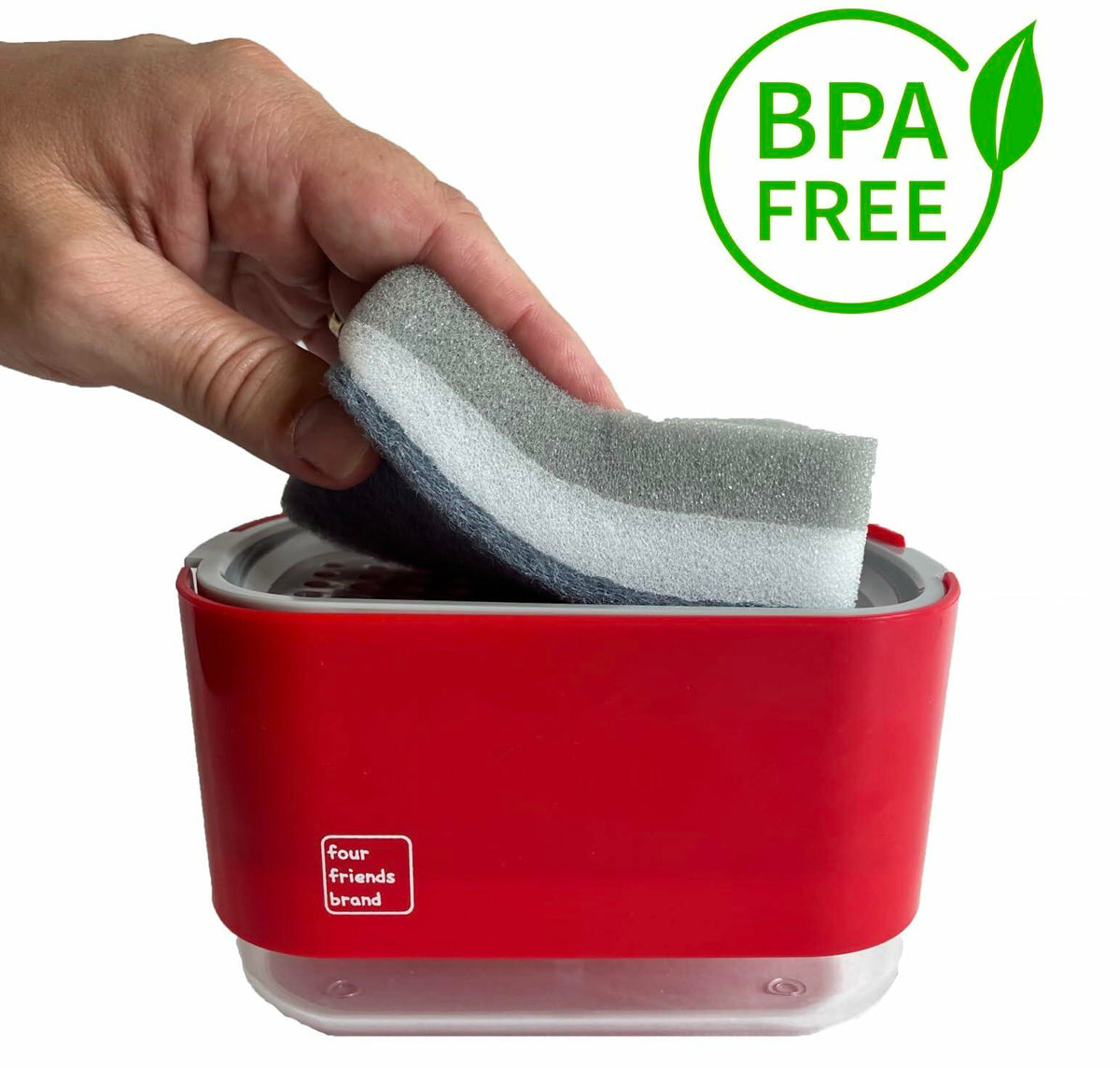 Dispensador de jabón para platos 2 en 1 con porta esponja Four Friends, beige