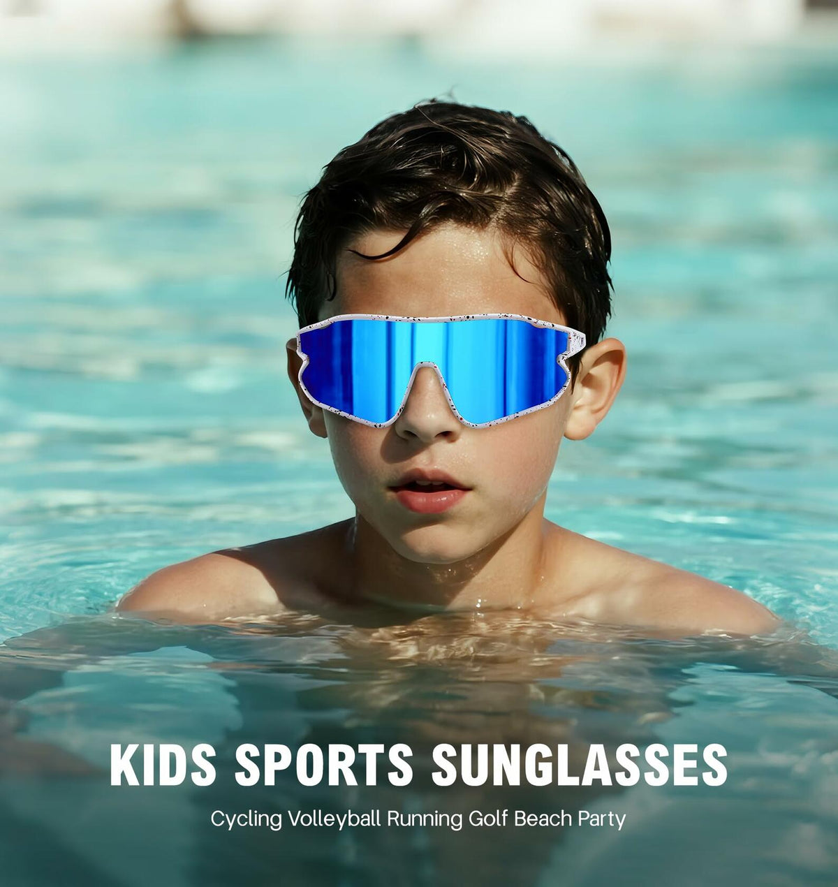Gafas de sol deportivas para niños MARIDA UV400 para béisbol y ciclismo, blanco-azul