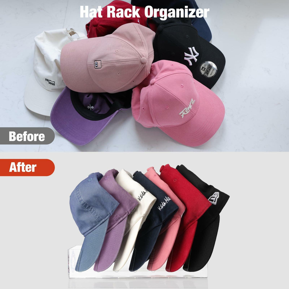 Organizador de gorras de béisbol de acrílico Donkiyana, capacidad para 14 gorras, 2 piezas, transparente