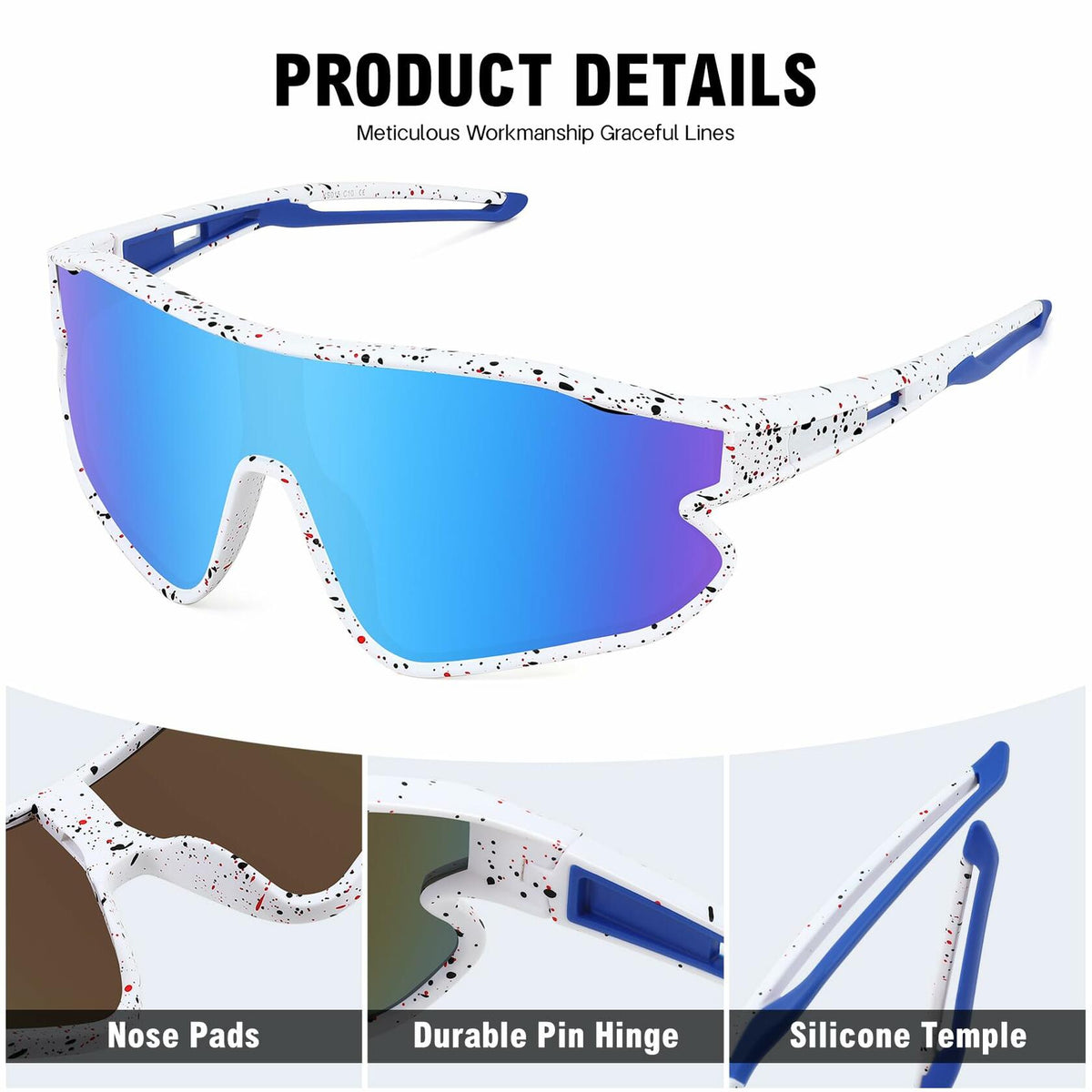 Gafas de sol deportivas para niños MARIDA UV400 para béisbol y ciclismo, blanco-azul