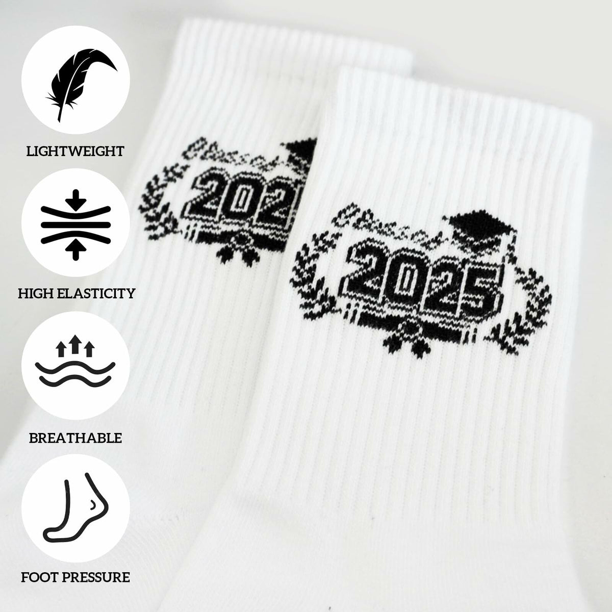 Calcetines de graduación unisex Cyntan, algodón clásico, blanco, talla única