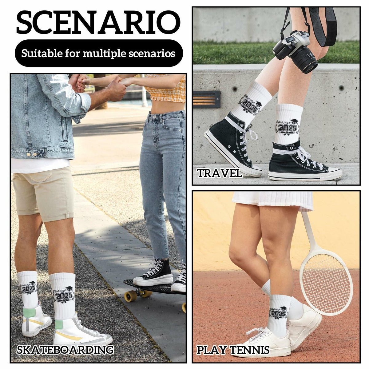 Calcetines de graduación unisex Cyntan, algodón clásico, blanco, talla única