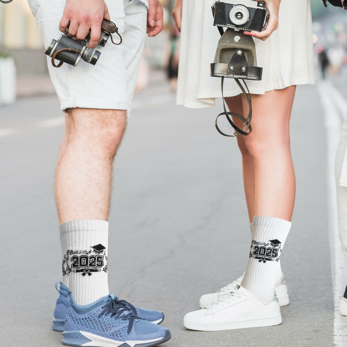 Calcetines de graduación unisex Cyntan, algodón clásico, blanco, talla única