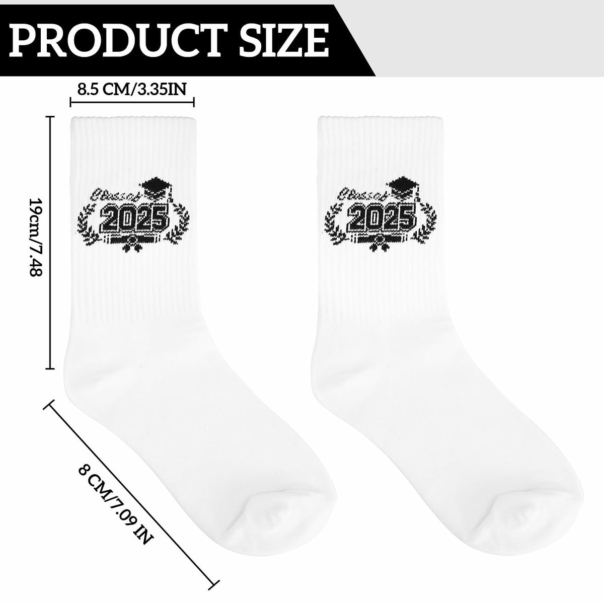 Calcetines de graduación unisex Cyntan, algodón clásico, blanco, talla única