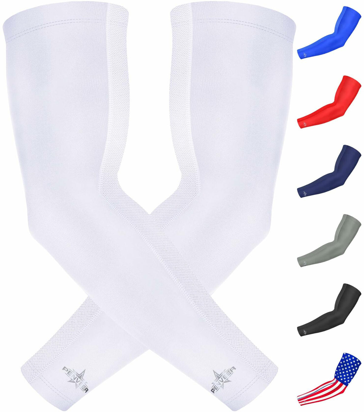 Mangas de compresión Penveer, malla transpirable de enfriamiento, color blanco, talla L