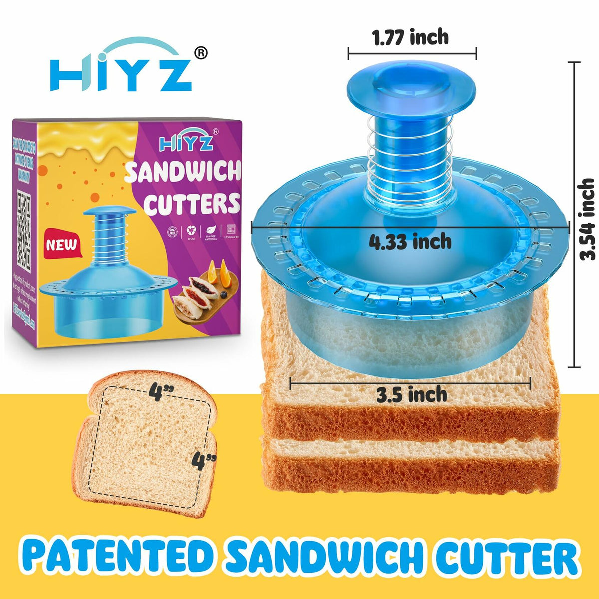 Cortador y sellador de sándwiches HiYZ, molde para sándwiches sin corteza, azul translúcido