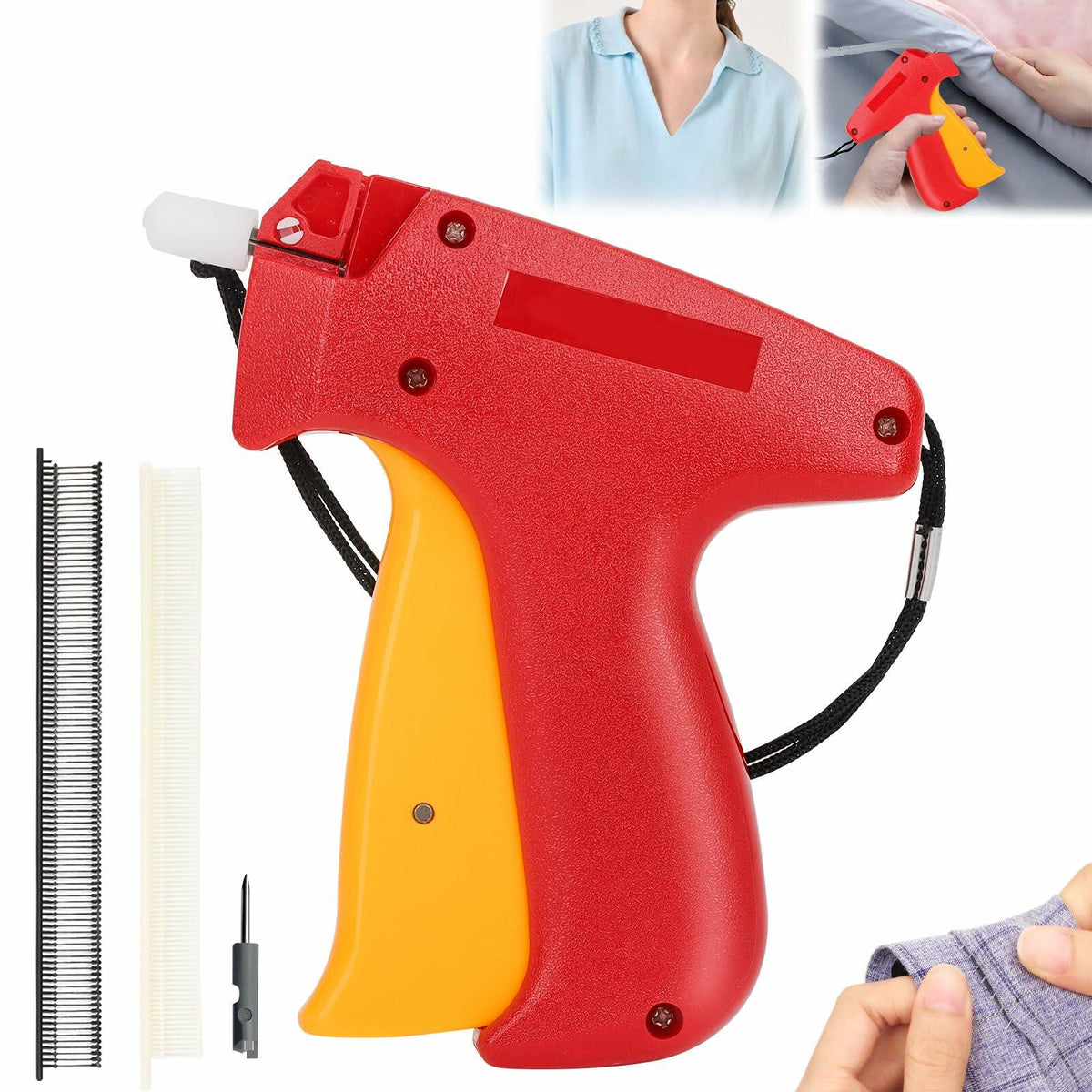 Minipistola de etiquetas HUIJUTCHEN para ropa con 2 agujas y 1500 sujetadores negros y blancos