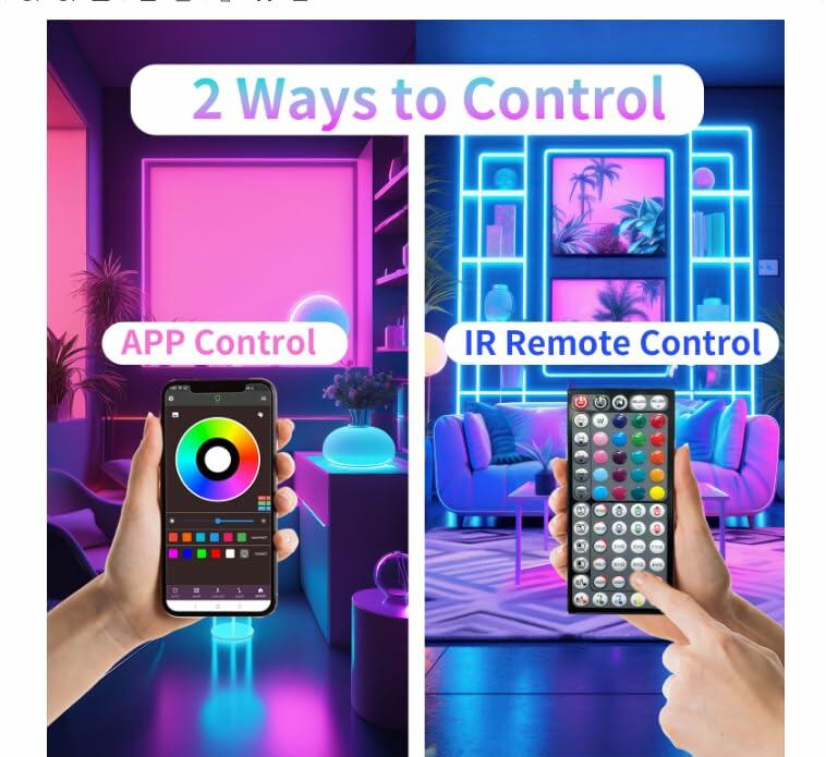 Tira de luces LED RGB GANZQH, 4.63m (15.20 pies), alimentada por USB, control inteligente mediante aplicación y control remoto, multicolor