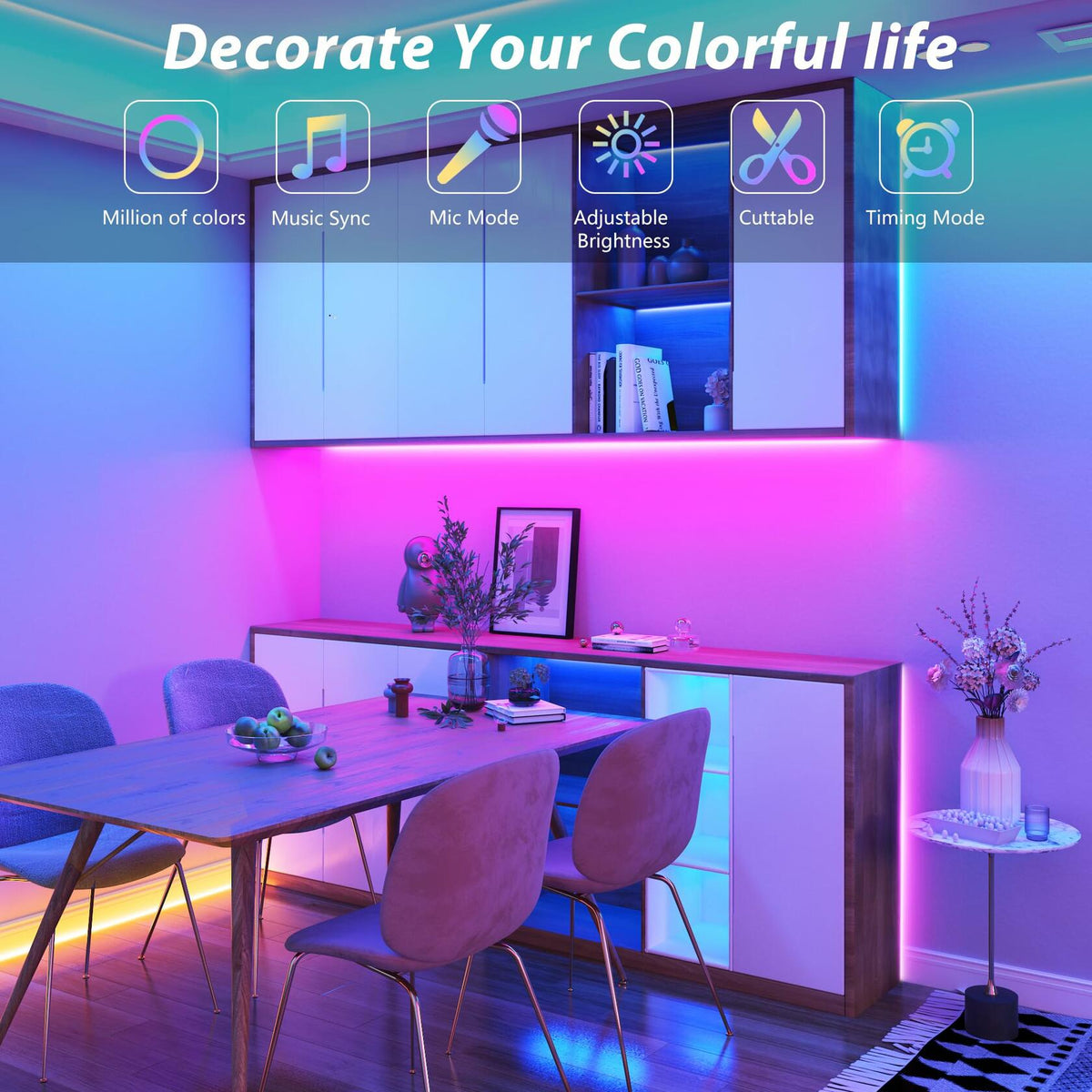 Tira de luces LED RGB GANZQH, 4.63m (15.20 pies), alimentada por USB, control inteligente mediante aplicación y control remoto, multicolor