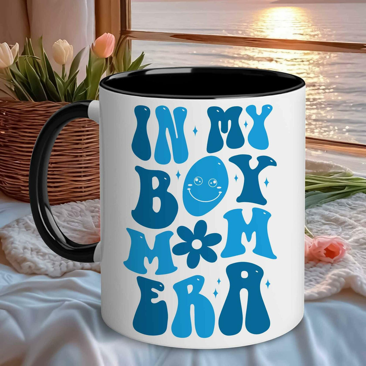 [Como nuevo] Taza de café CHIMCHICHCHOE Boy Mom Era, detalles multicolor, cerámica, 11 oz