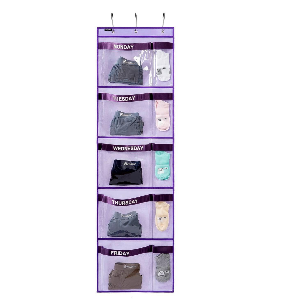 Organizador colgante para armario ANZORG para ropa semanal de niños, morado