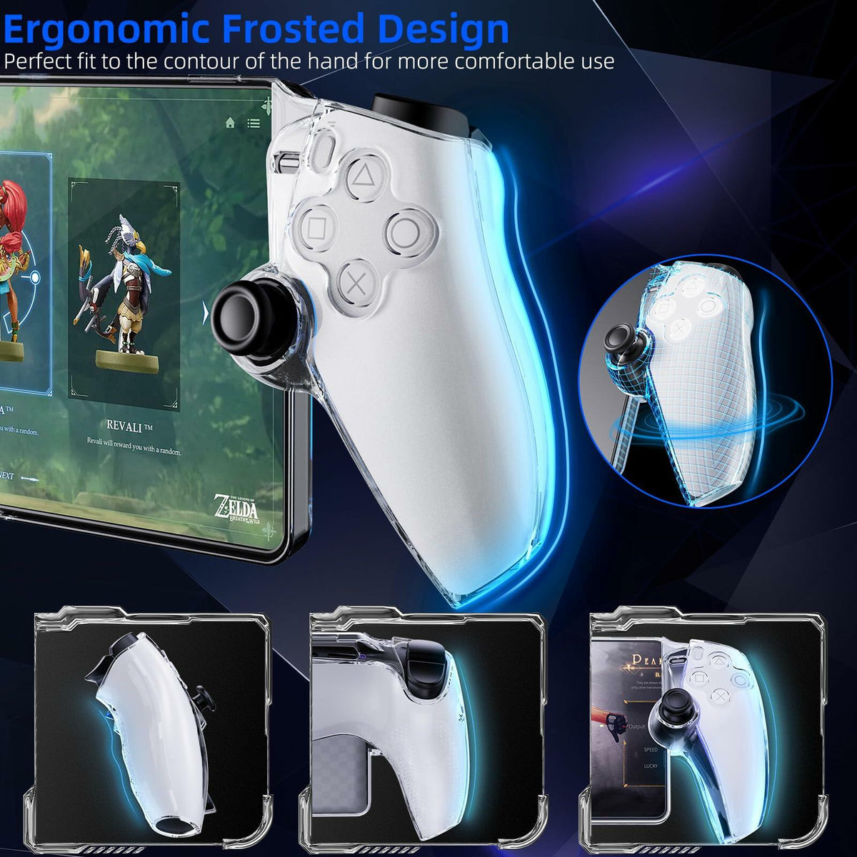 [Como nuevo] HEYSTOP Funda transparente con agarre para mando de PS5 con protector de pantalla y tapas