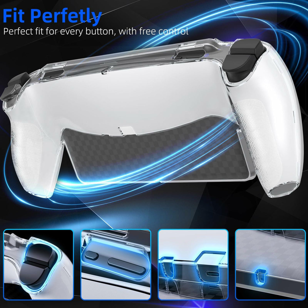 [Como nuevo] HEYSTOP Funda transparente con agarre para mando de PS5 con protector de pantalla y tapas