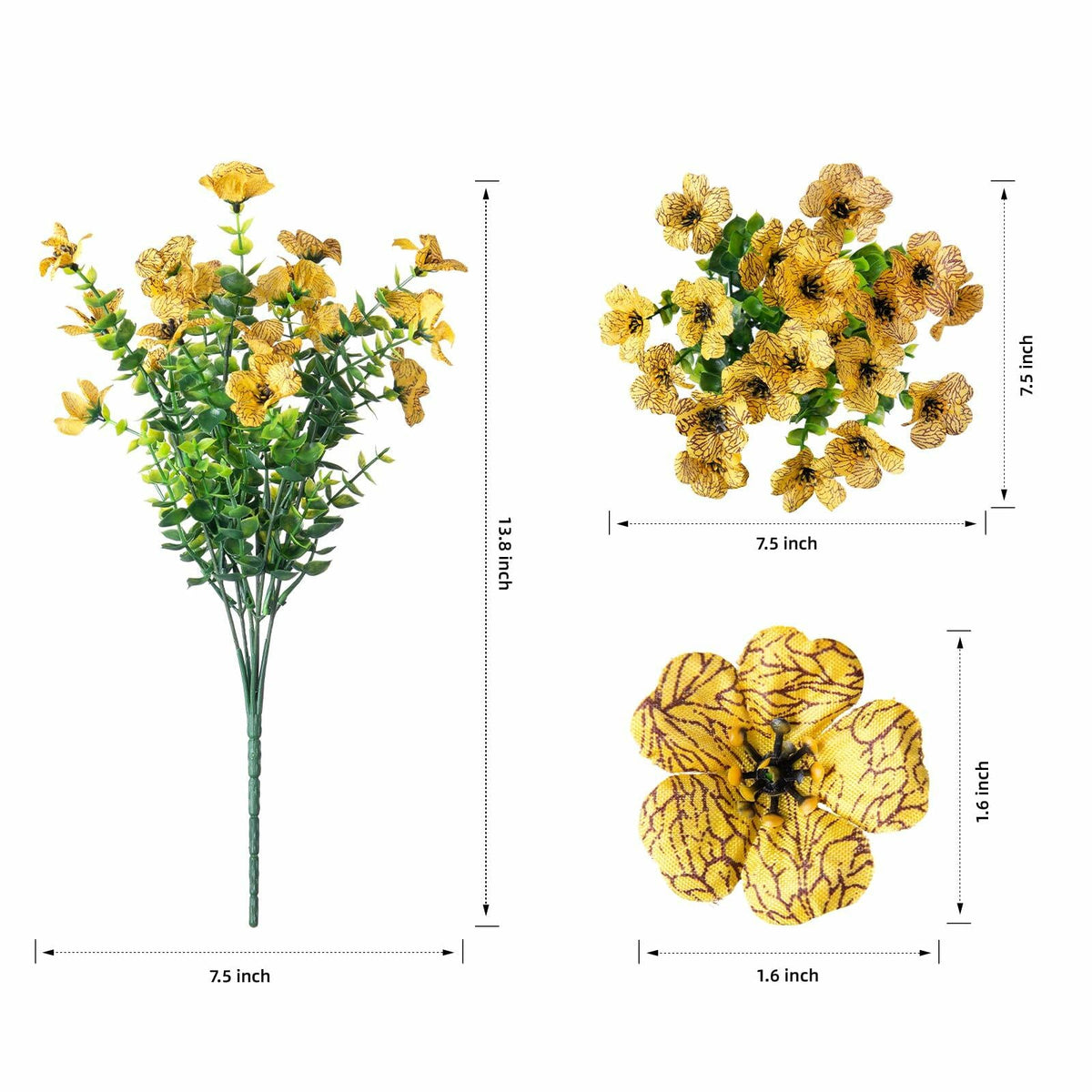 Florisso - Crisantemos artificiales de otoño para decoración exterior, color naranja y amarillo, 12 ramos