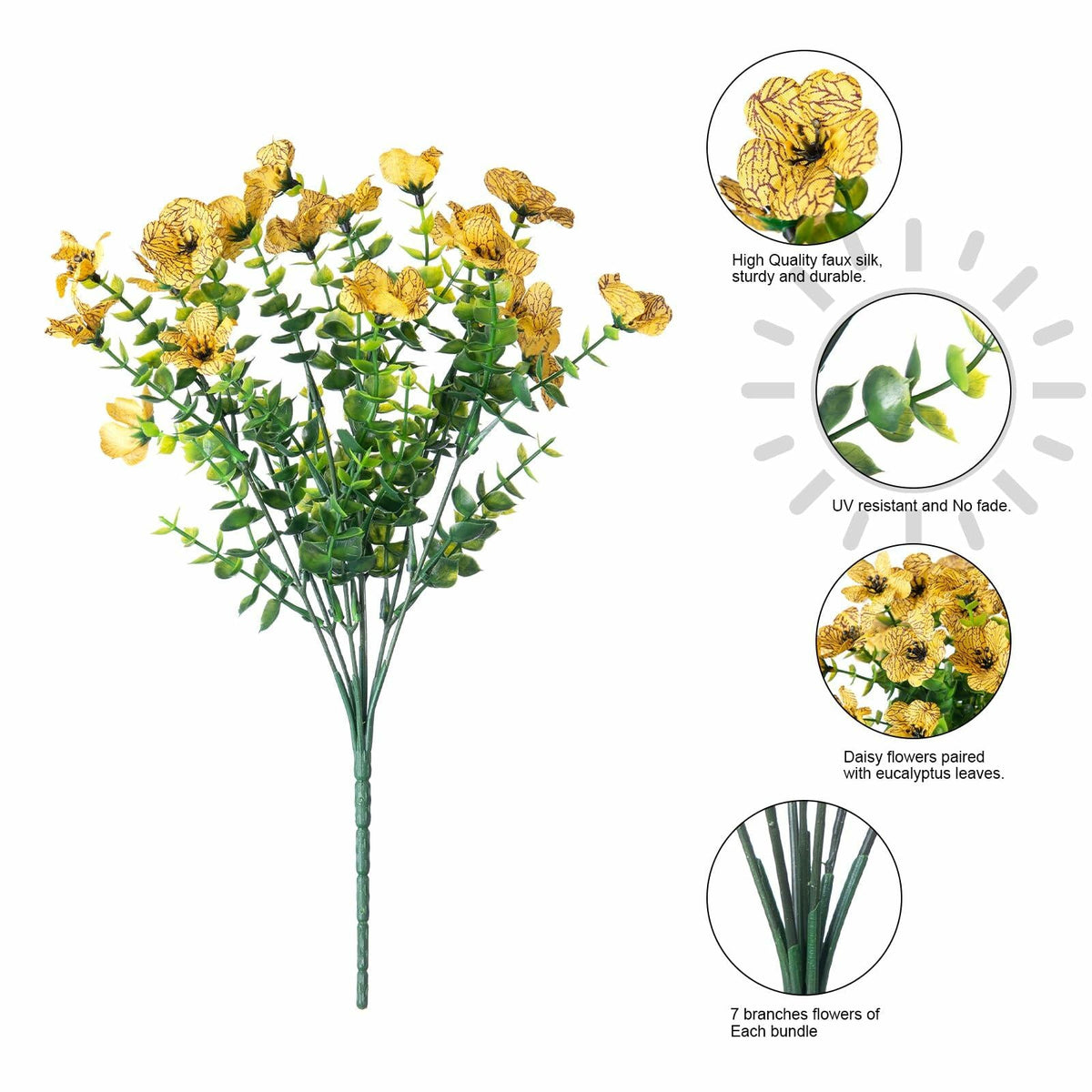 Florisso - Crisantemos artificiales de otoño para decoración exterior, color naranja y amarillo, 12 ramos