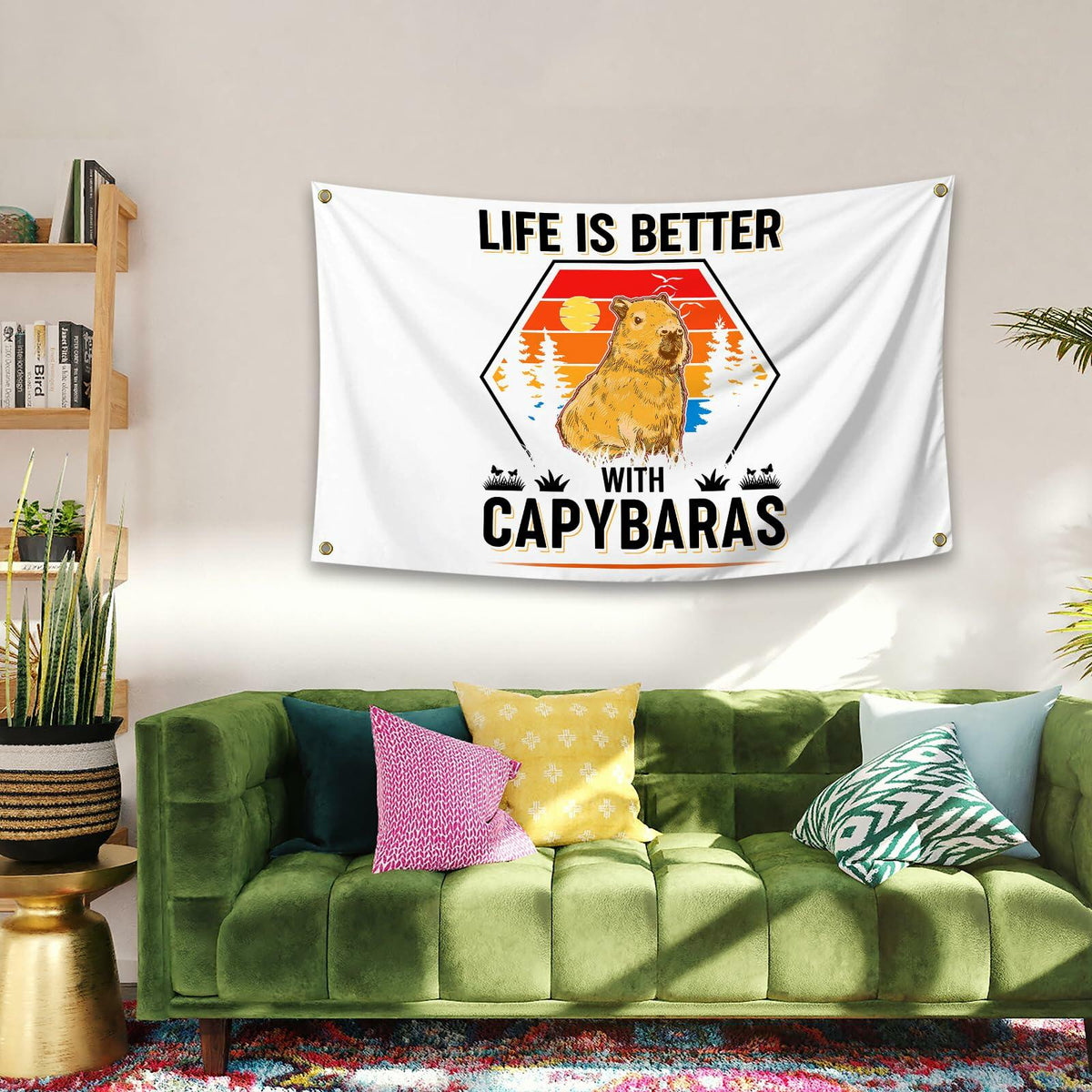 Tapiz de pared NUCTKP Capybara Life Is Better de 3x5 pies con ojales de latón