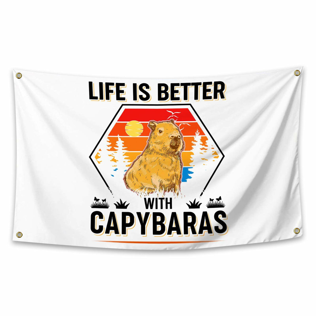Tapiz de pared NUCTKP Capybara Life Is Better de 3x5 pies con ojales de latón