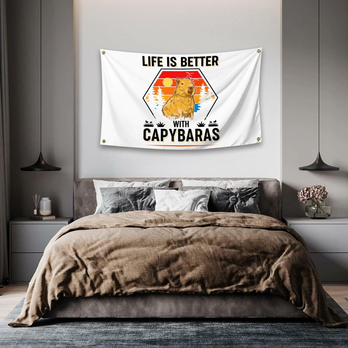 Tapiz de pared NUCTKP Capybara Life Is Better de 3x5 pies con ojales de latón