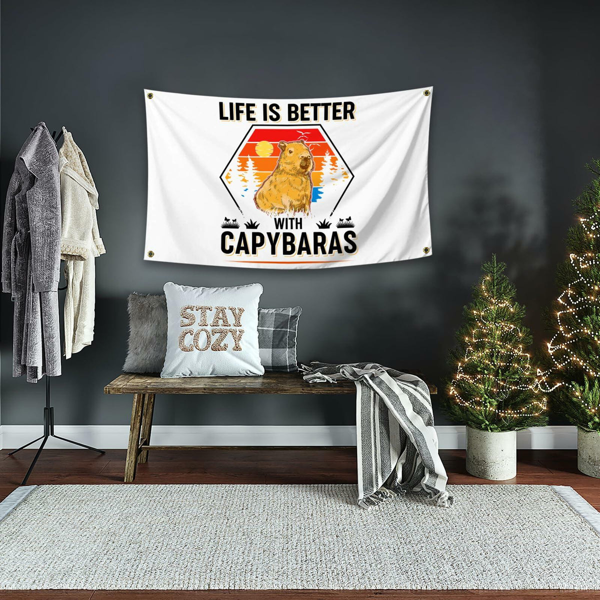 Tapiz de pared NUCTKP Capybara Life Is Better de 3x5 pies con ojales de latón