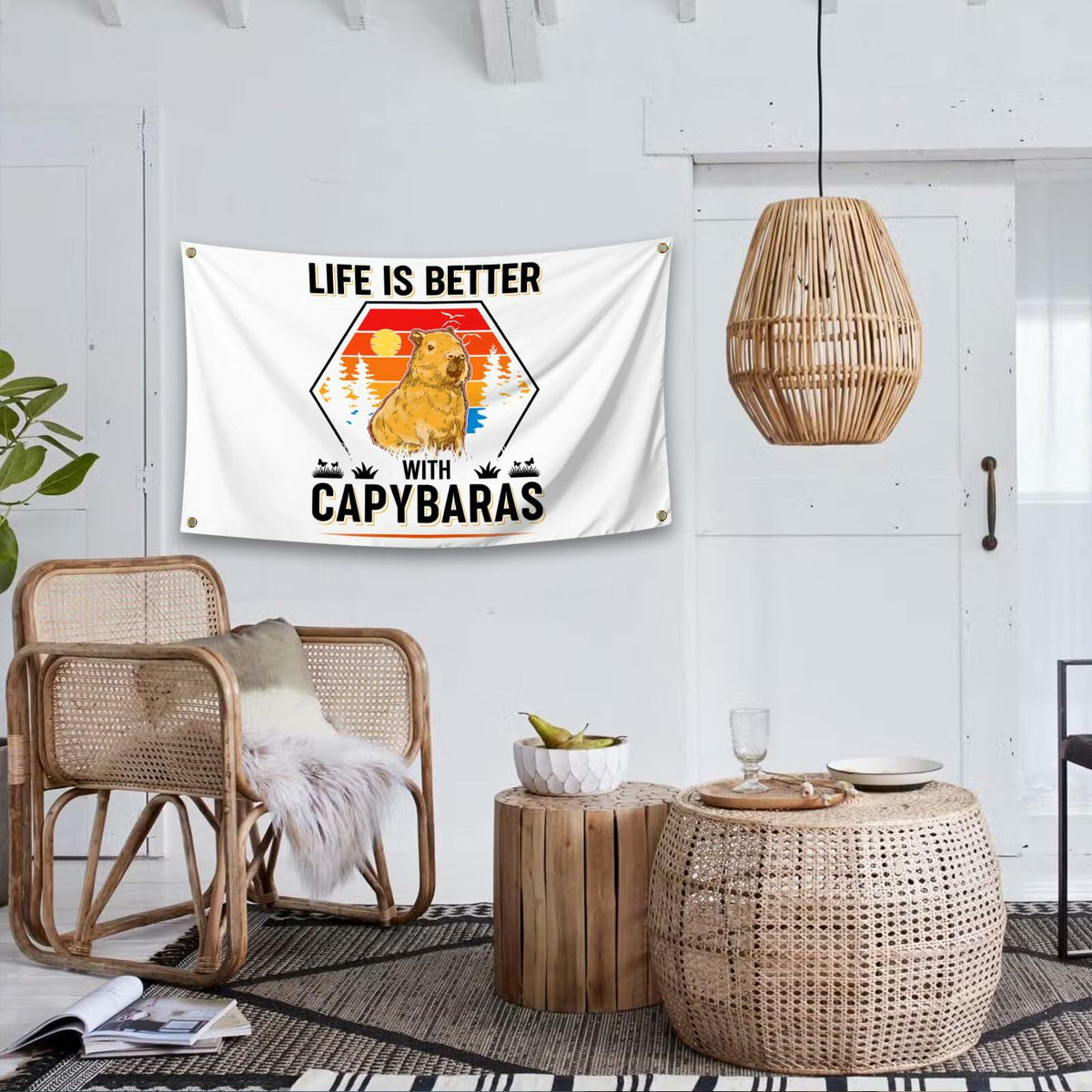 Tapiz de pared NUCTKP Capybara Life Is Better de 3x5 pies con ojales de latón