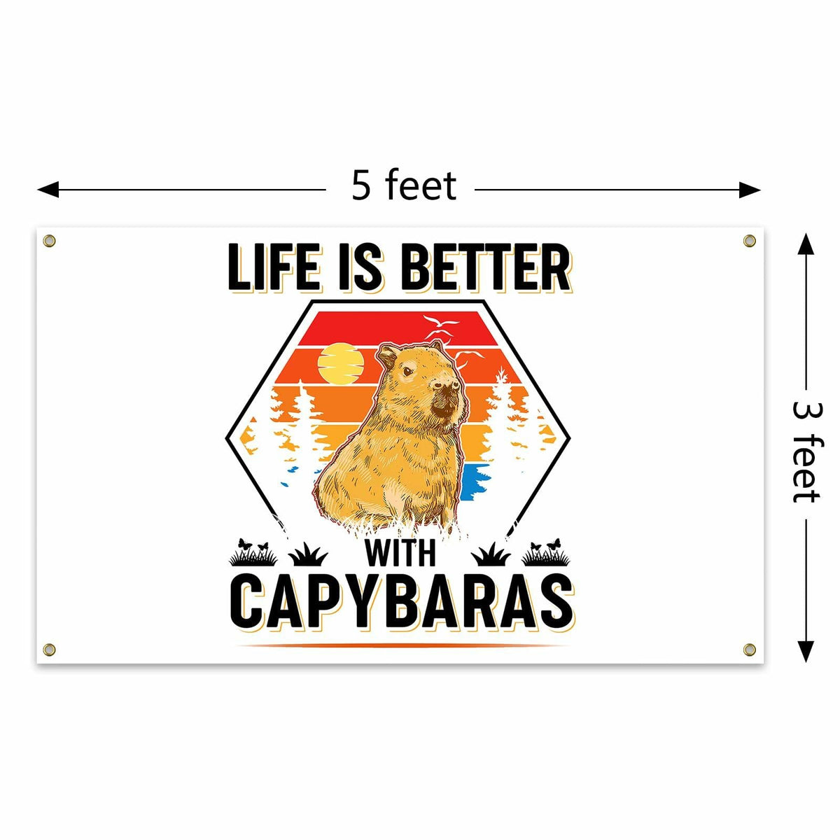 Tapiz de pared NUCTKP Capybara Life Is Better de 3x5 pies con ojales de latón
