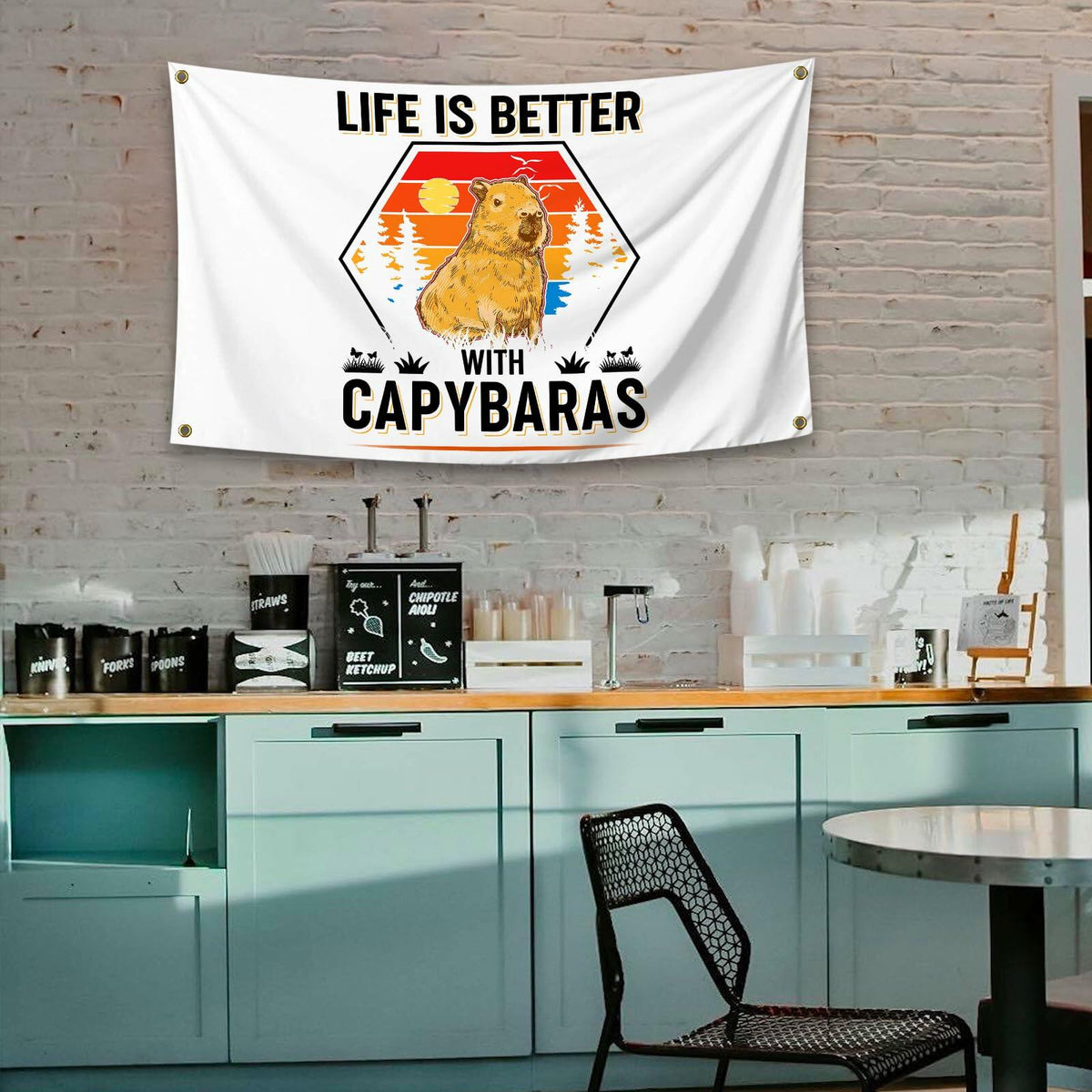 Tapiz de pared NUCTKP Capybara Life Is Better de 3x5 pies con ojales de latón
