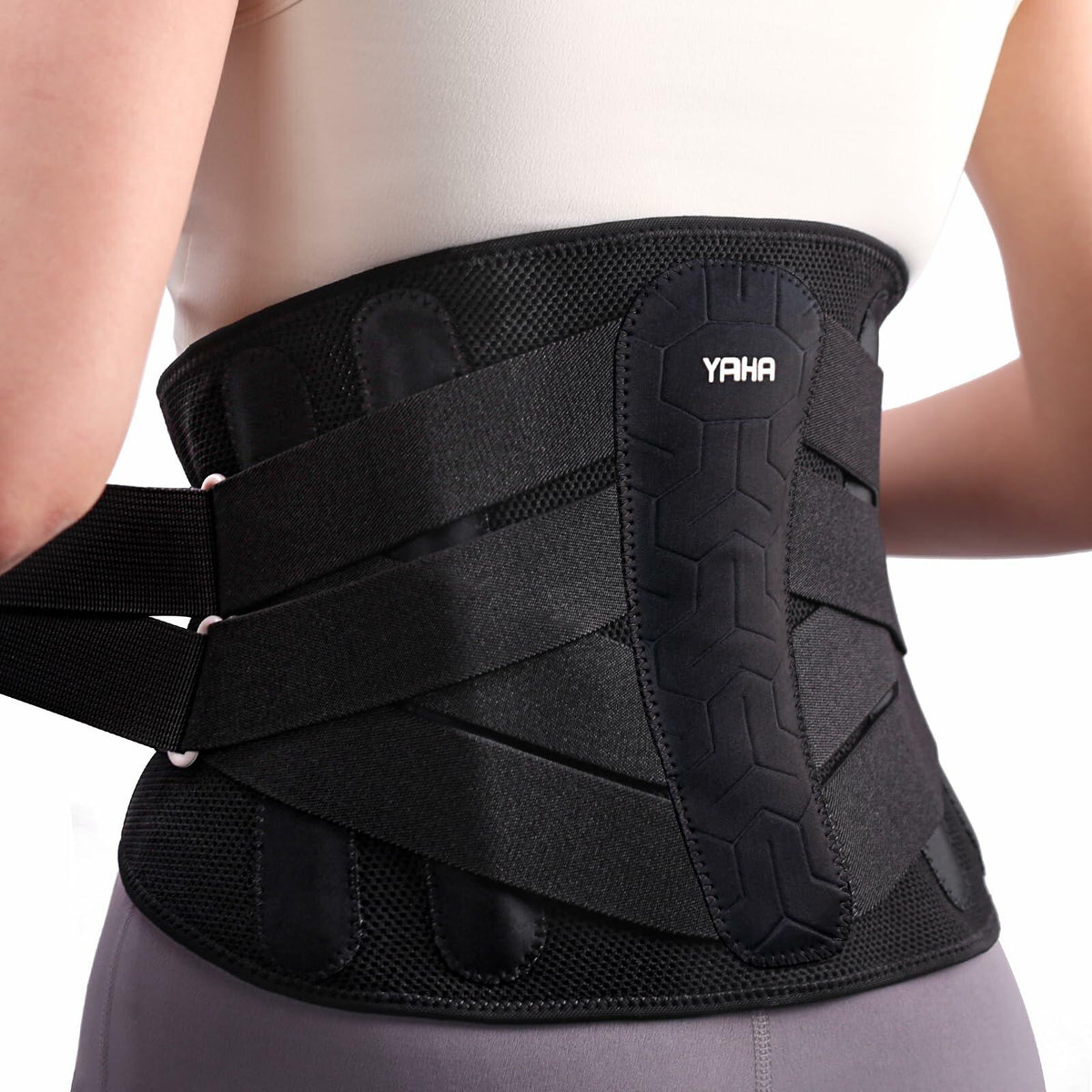 Faja lumbar YAHA con almohadilla lumbar, 5 soportes, color negro, talla XXL