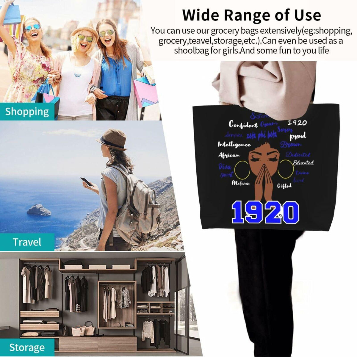Generic Zeta 1920 Tote Bag Foldable Canvas Travel Shopping Storage Bag One Size