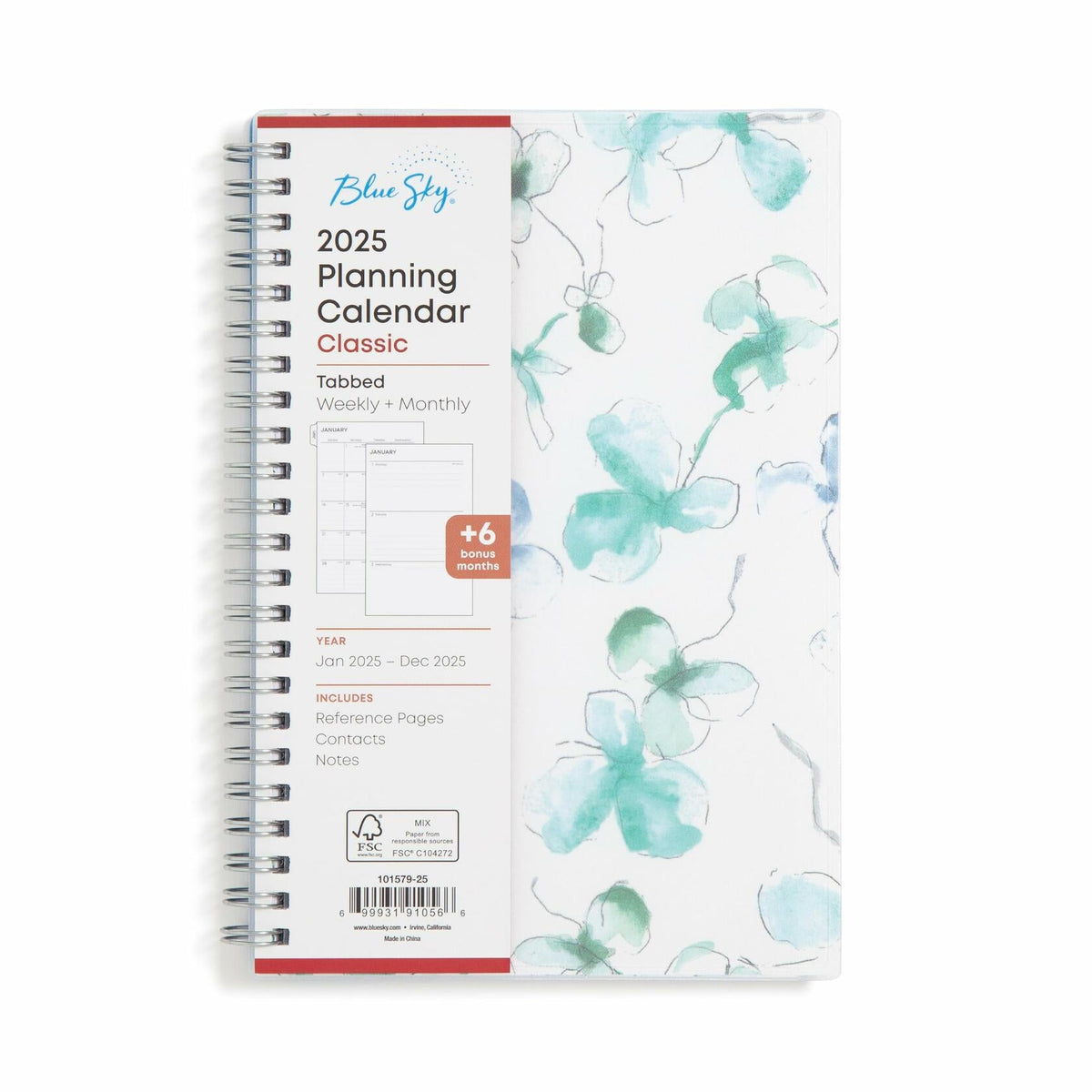 Agenda semanal y mensual Blue Sky 2025, calendario, 5x8, cubierta flexible, encuadernación en espiral