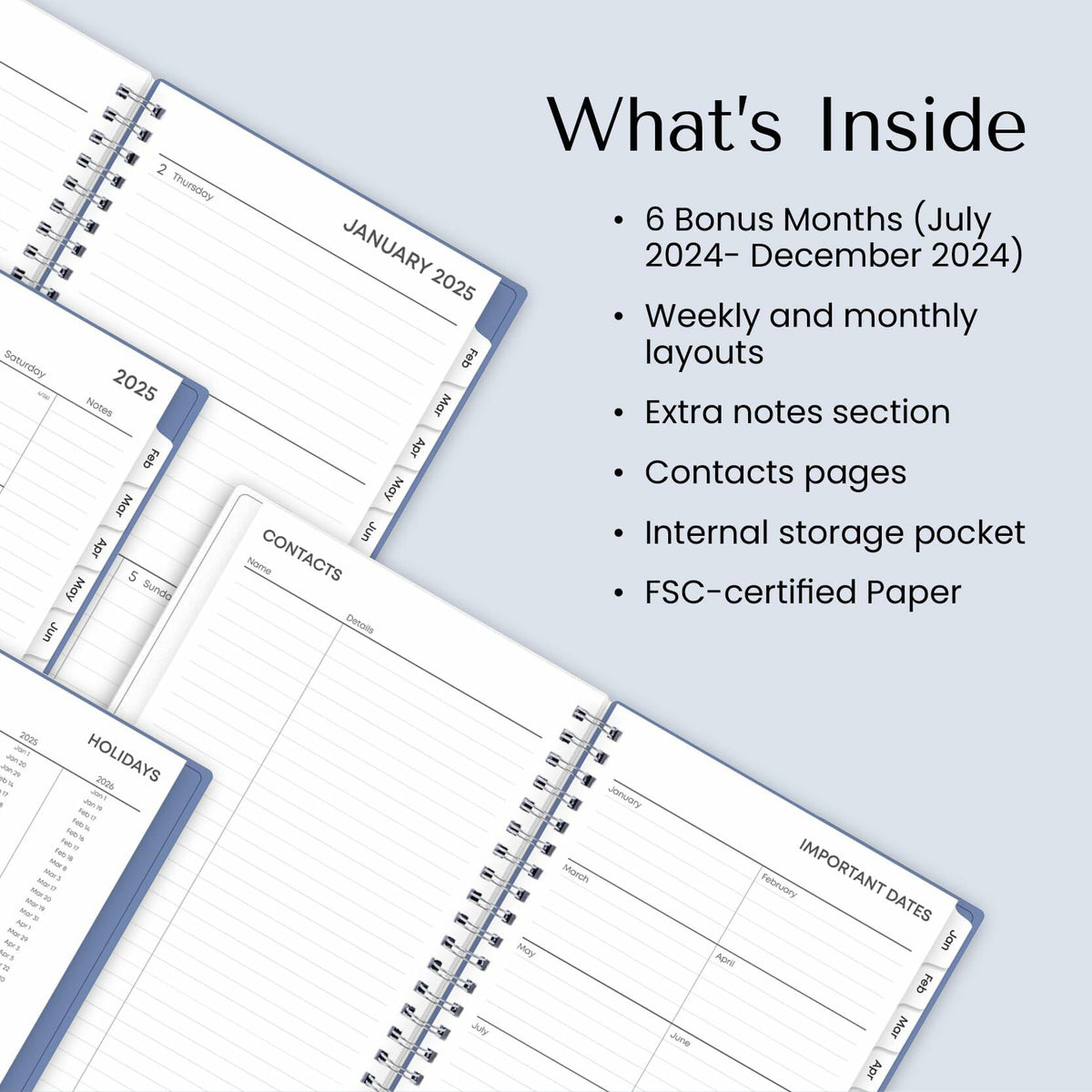 Agenda semanal y mensual Blue Sky 2025, calendario, 5x8, cubierta flexible, encuadernación en espiral