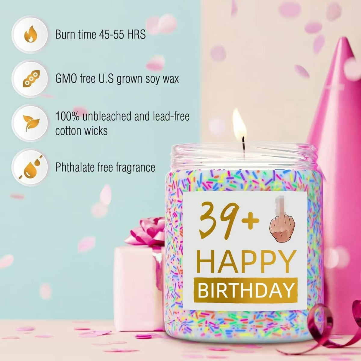 XIZIDA Funny 40th Birthday Candle Lavender Scented Soy Wax 9oz Glass Gift