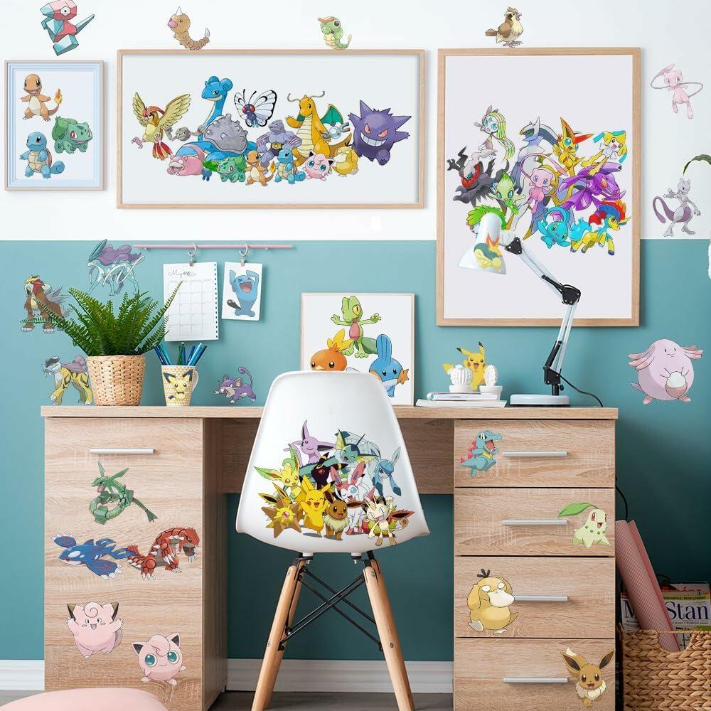 Pegatinas de pared de anime YANEALE, 36 piezas, grandes, impermeables, extraíbles, pegatinas de dibujos animados B