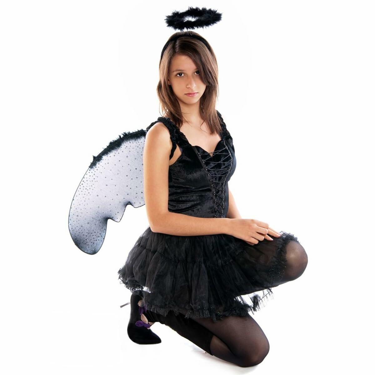 UNIME Pack de 2 diademas de halo de ángel con plumas negras 14x11.5cm para Halloween