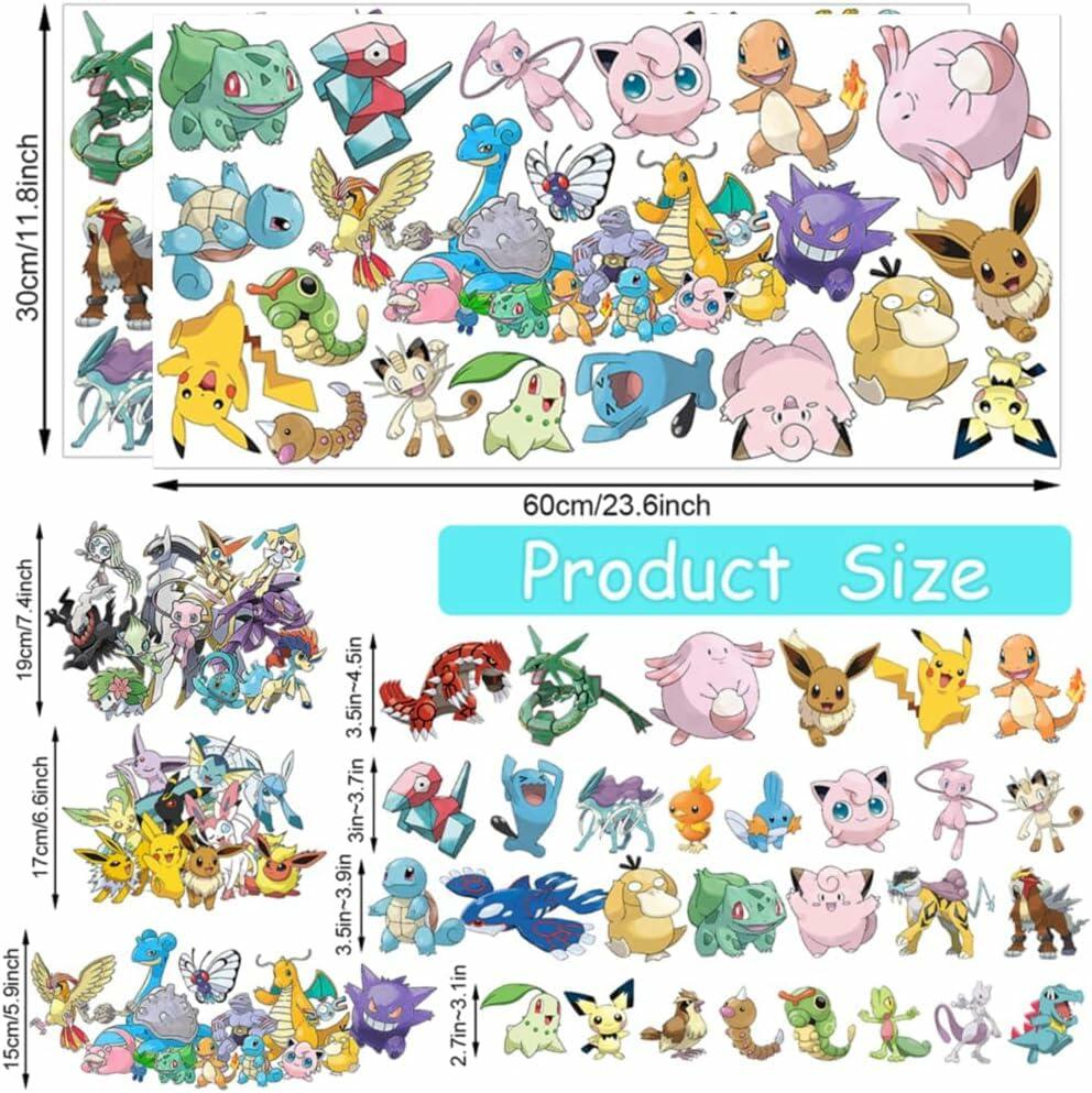Pegatinas de pared de anime YANEALE, 36 piezas, grandes, impermeables, extraíbles, pegatinas de dibujos animados B