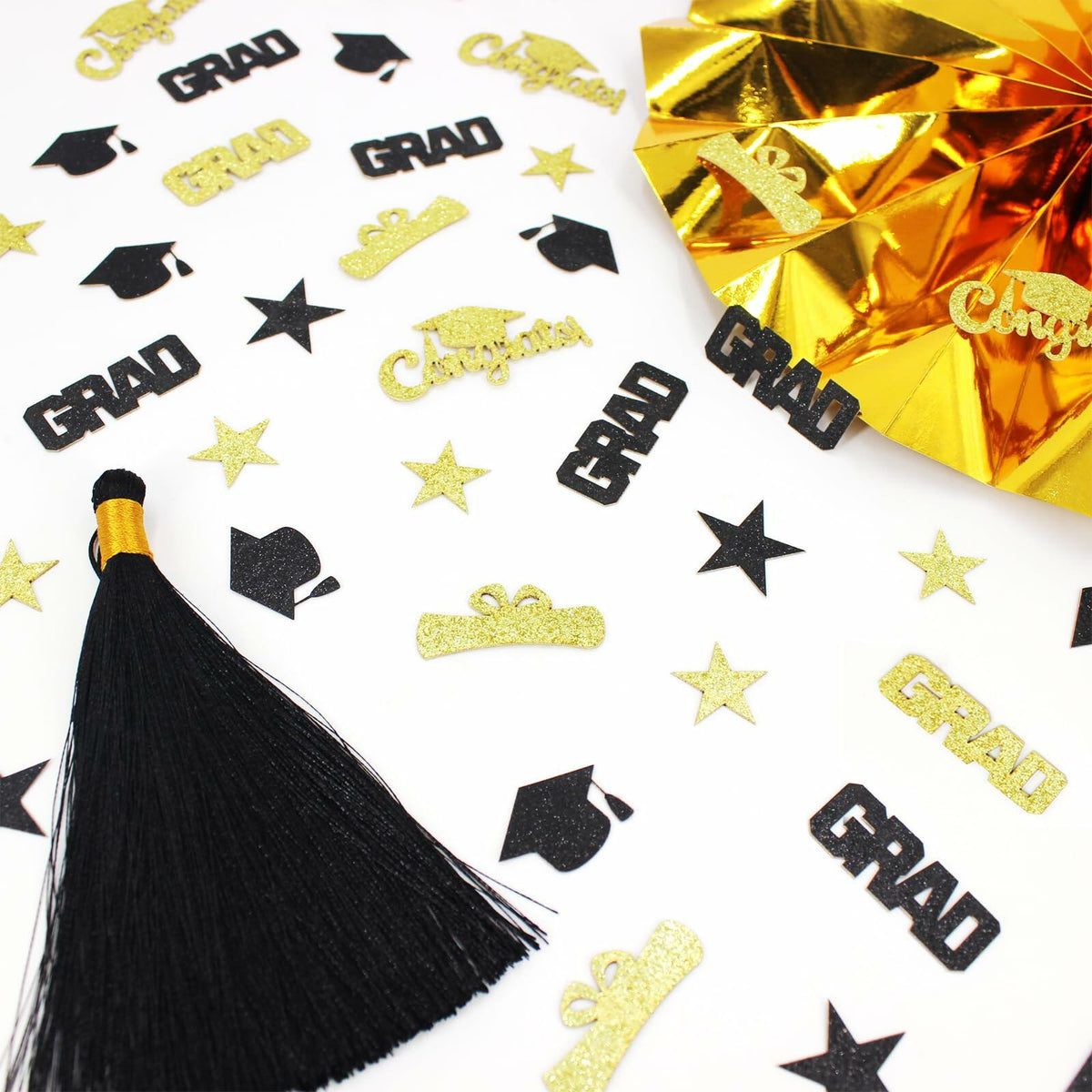 Vofrise 200 piezas Confeti de graduación 2025 azul y dorado, decoración de mesa con forma de birrete y estrella