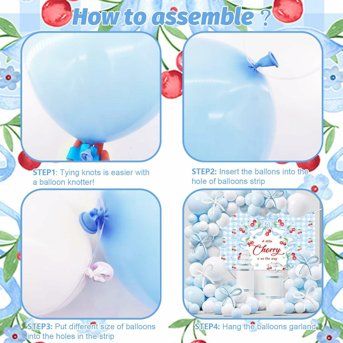Set de decoración para baby shower MEHOFOND con fondo de banner, lazos y globos de color azul cereza