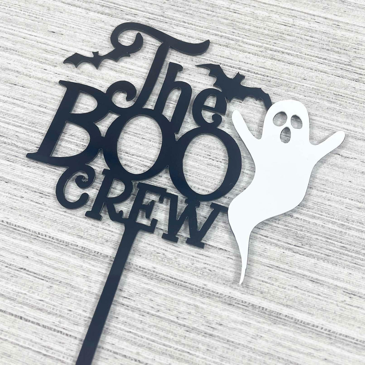 JIEEIN Decoración para pastel de Halloween "The Boo Crew", acrílico negro, 1 pieza