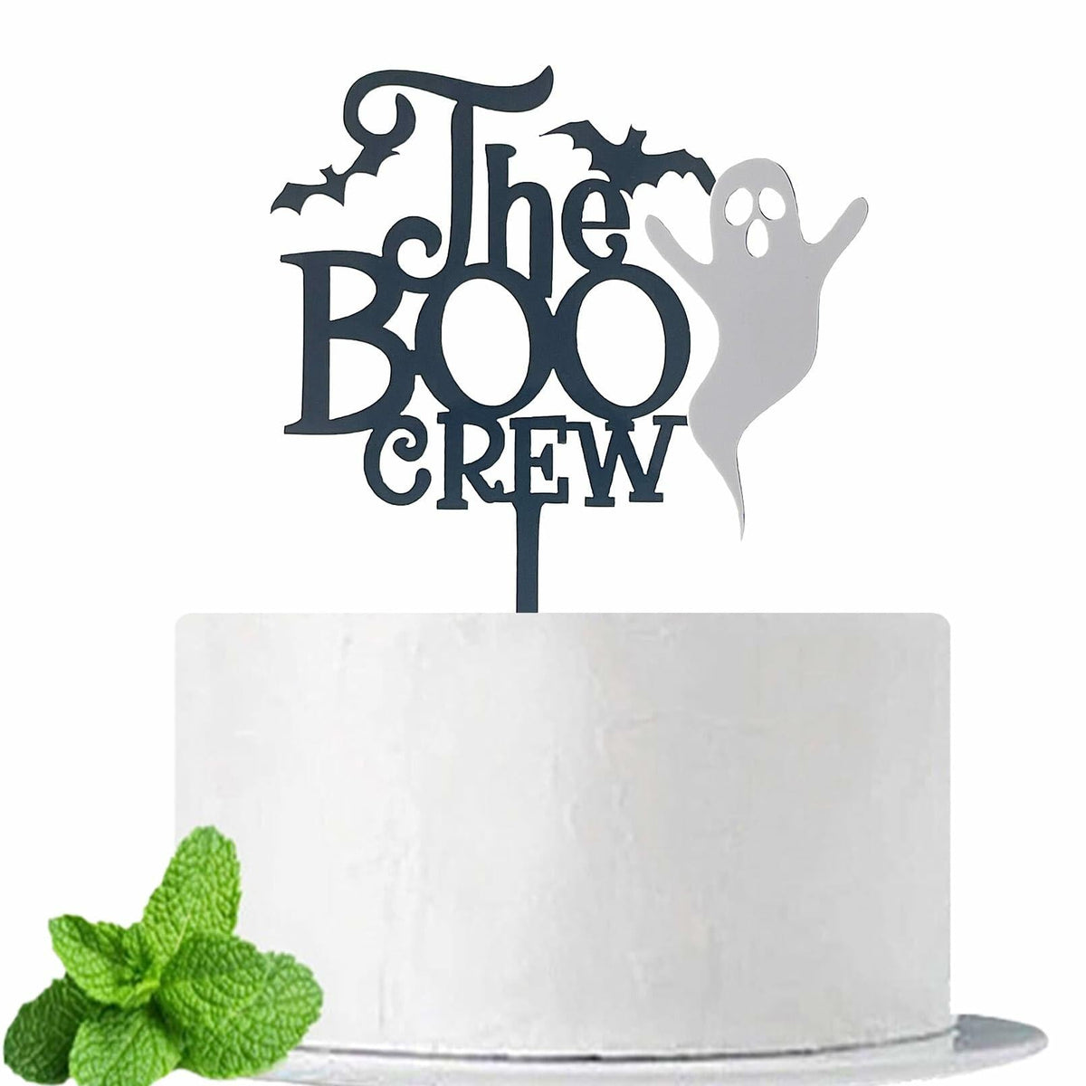 JIEEIN Decoración para pastel de Halloween "The Boo Crew", acrílico negro, 1 pieza