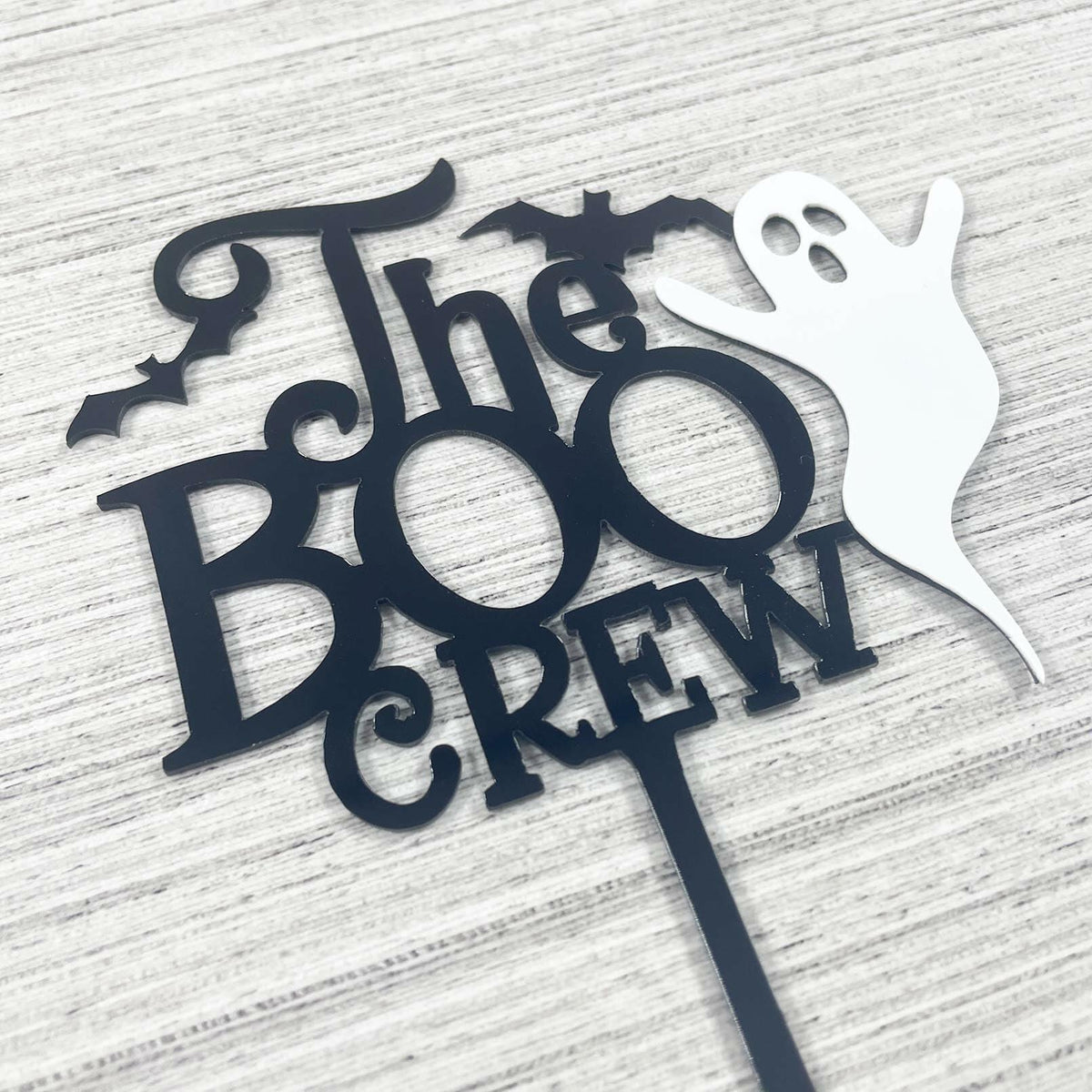 JIEEIN Decoración para pastel de Halloween "The Boo Crew", acrílico negro, 1 pieza