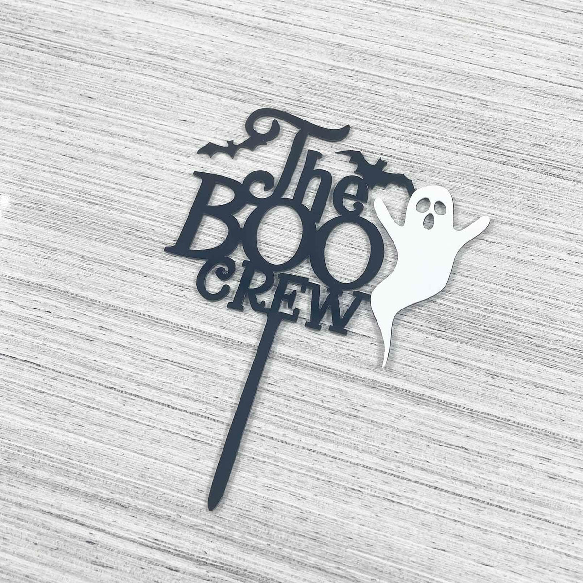 JIEEIN Decoración para pastel de Halloween "The Boo Crew", acrílico negro, 1 pieza