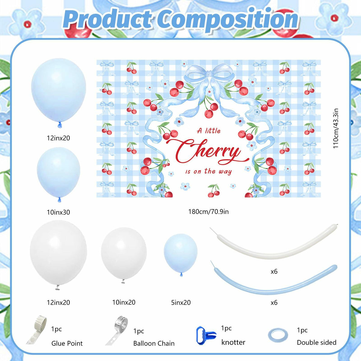 Set de decoración para baby shower MEHOFOND con fondo de banner, lazos y globos de color azul cereza