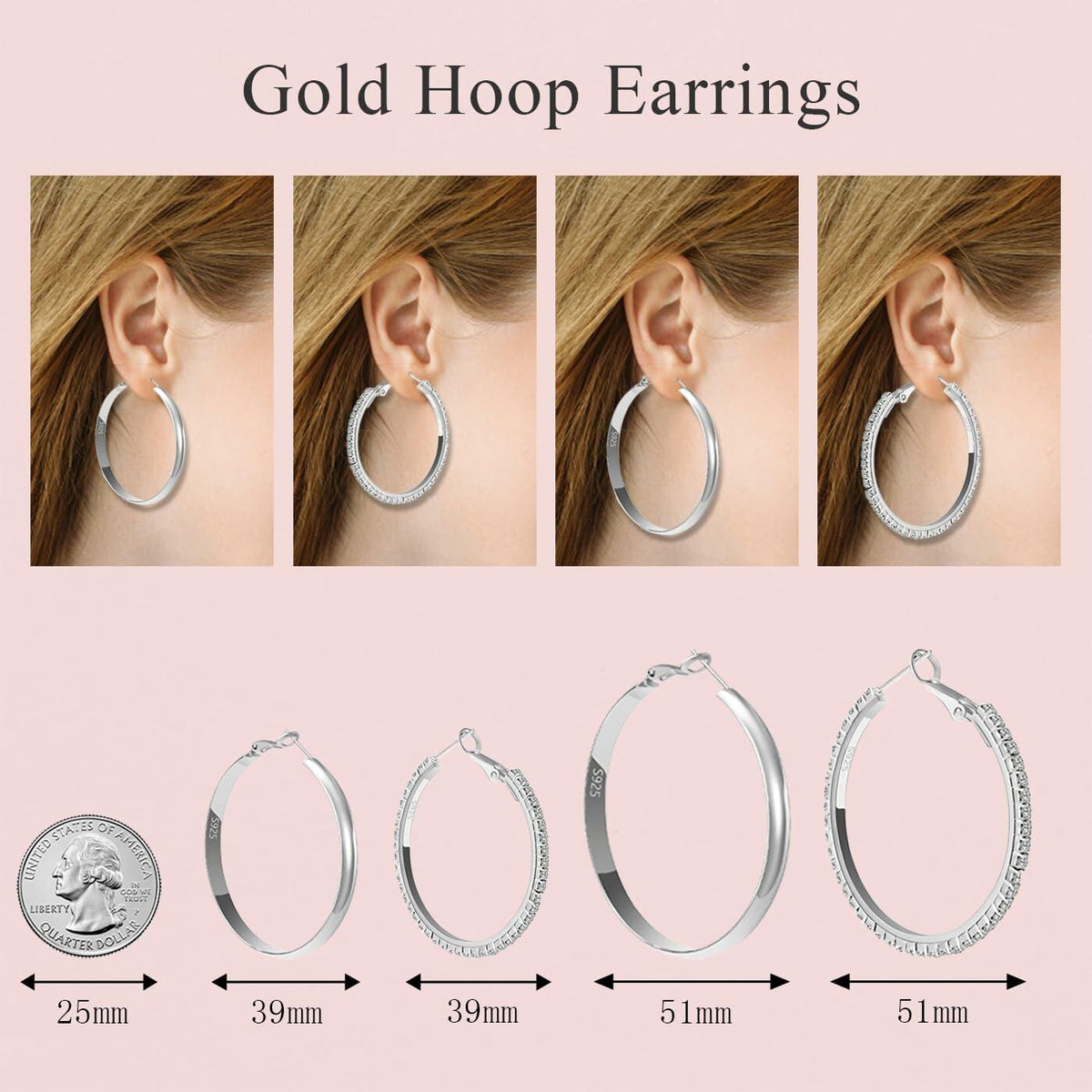 Pendientes de aro de plata de ley 925 chapados en oro fcaylo, ligeros e hipoalergénicos, 40 mm