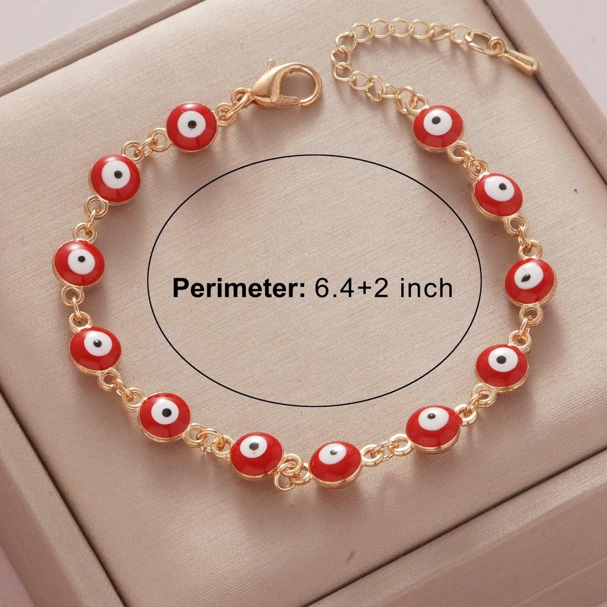 LETAJOY 14k Gold Evil Eye Bracelet Women Red Eyes Rope Chain 8.26"