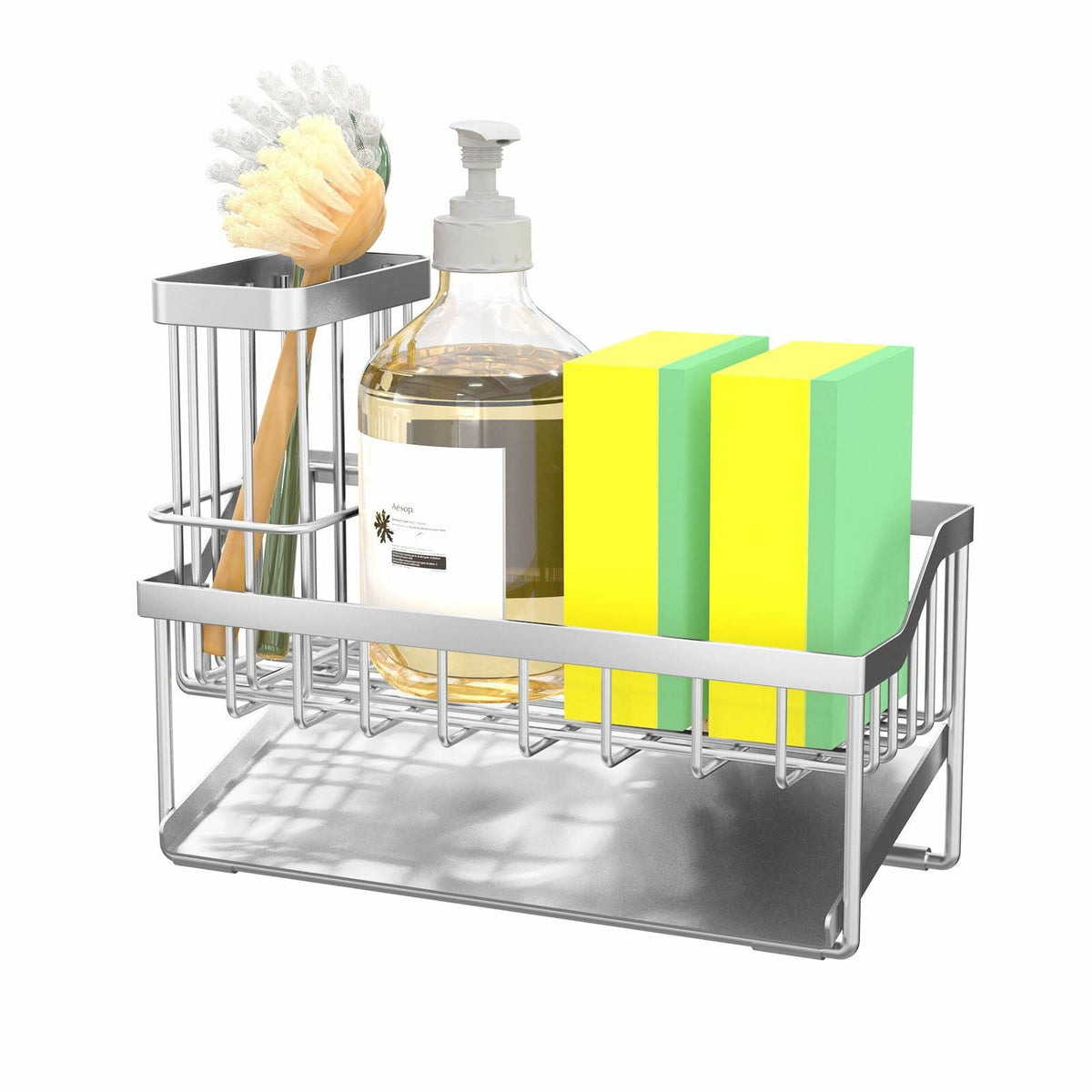 Organizador de cocina Vanwood para esponja y cepillo, de acero inoxidable, plateado