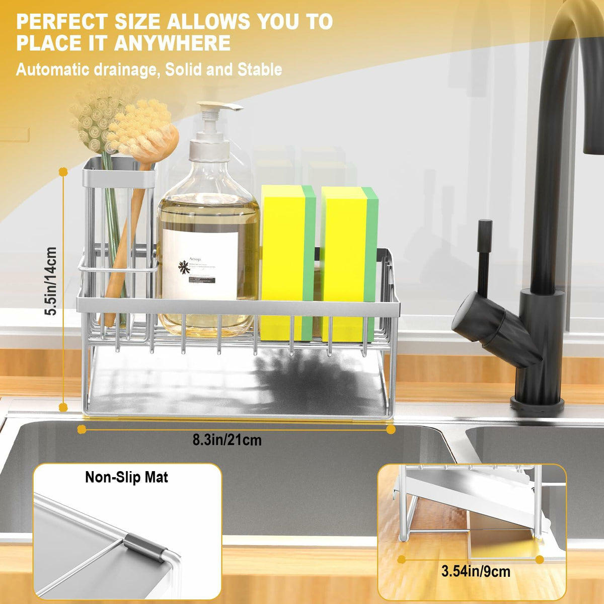 Organizador de cocina Vanwood para esponja y cepillo, de acero inoxidable, plateado