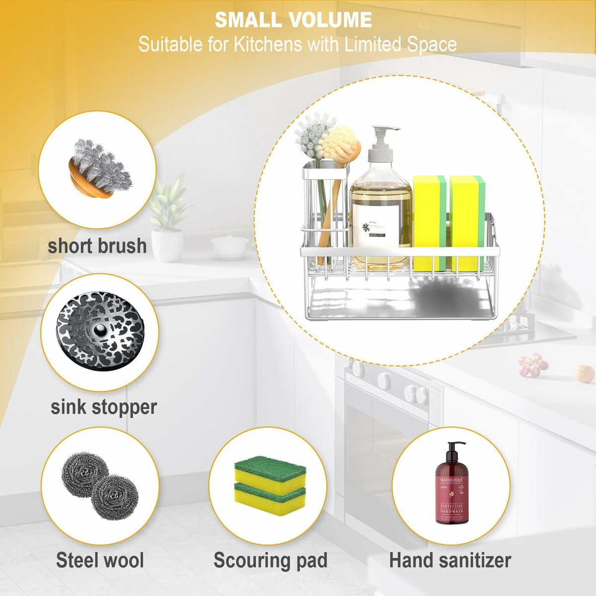 Organizador de cocina Vanwood para esponja y cepillo, de acero inoxidable, plateado