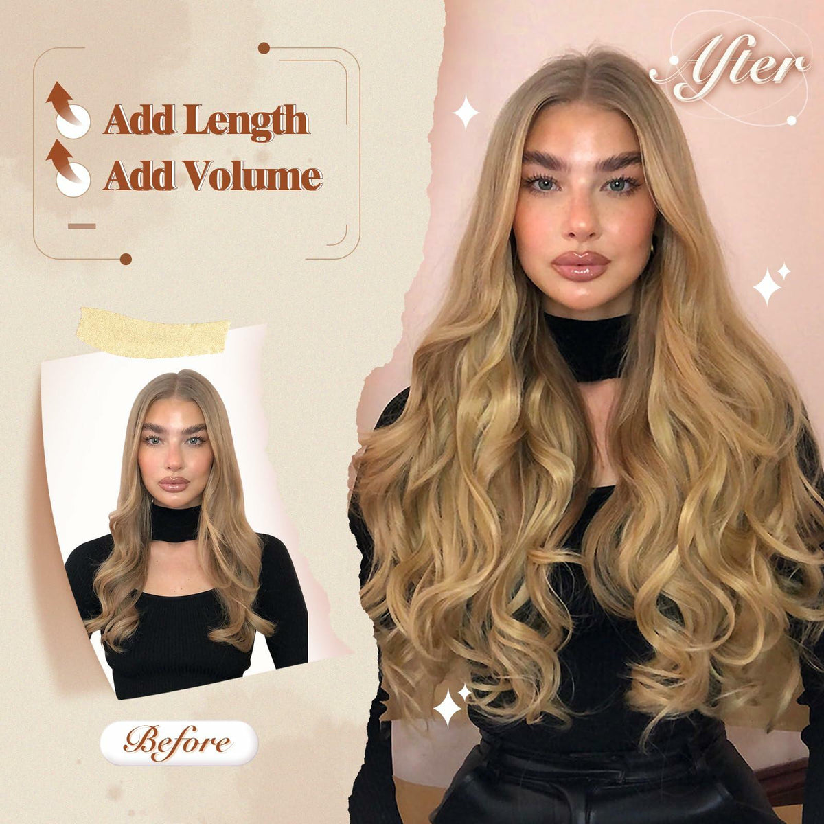 Extensiones de cabello sintético ondulado con hilo invisible FESHFEN, 20" de largo, negro