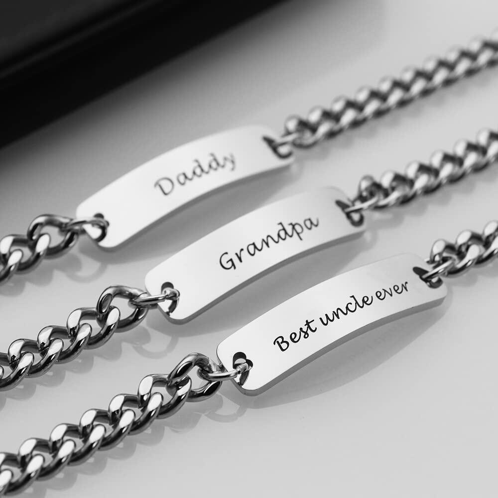 Pulsera de eslabones de acero inoxidable con grabado DAD de Huiuy, plateada, 9 pulgadas