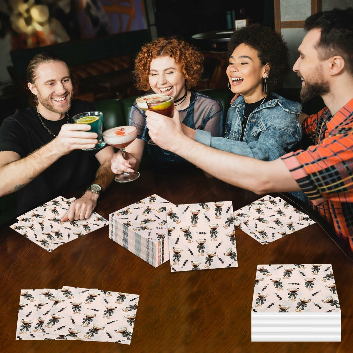 Servilletas para Espresso Martini CHUNNIN, 50 unidades, papel desechable color marrón y rosa para fiestas