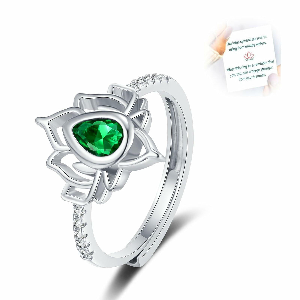 Anillo inspirador XMTYQ de plata S925 con flor de loto y circonita, color plata